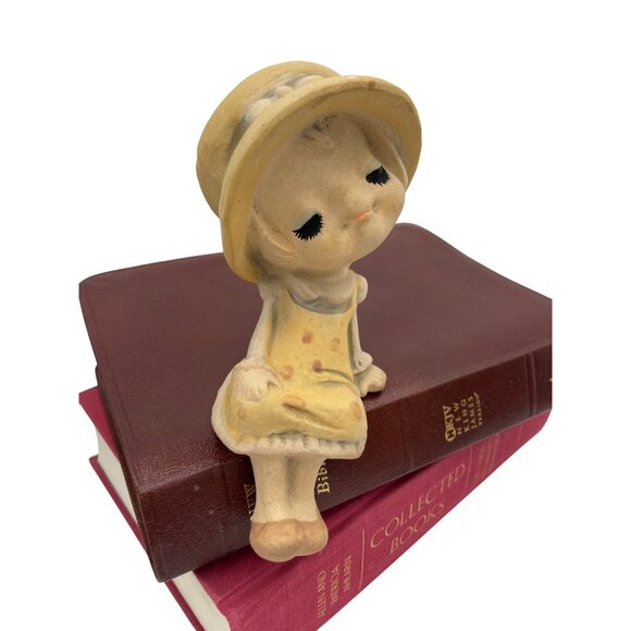 UCTCI Ceramic Girl Figurine In Yellow Dress & Hat With Sweet Smile - Picture 1 of 5
